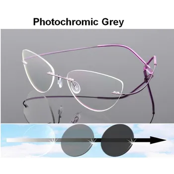 Kadınlar çerçevesiz fotokromik miyopi gözlük kedi gözü reçete güneş gözlüğü miyop gafas mor çerçeve - 1.00 to-6.00