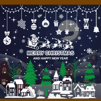 Noel Dekoratif cam Çıkartmaları 2023 Merry Christmas Süslemeleri Ev İçin Santa Elk Kardan Adam Elektrostatik Çıkartmalar Yeni Yıl