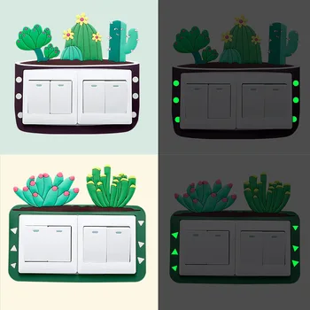 Yaratıcı aydınlık ışık 3D çift anahtarı çıkartmalar macun PVC yeşil çok et anahtarı koruyucu kapak duvar Paster ev dekorları
