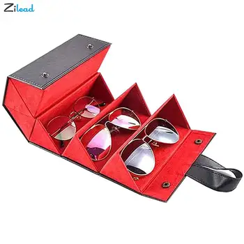 Zilead Taşınabilir Gözlük Organizatör Gözlük saklama kutusu Güneş Gözlüğü Saklama Ekran Seyahat Katlama Durumda 5 Yuvaları Gözlük PU saklama kutusu