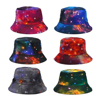 Yeni Balıkçı Şapka Yıldızlı Gökyüzü Desen Baskı Erkekler Kadınlar Çift taraflı Aşınma güneş şapkası Yaz Eğlence Havzası Şapka Seyahat Sokak Şapka