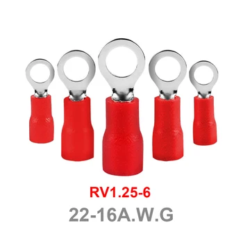 100 Adet / paket RV1. 25-6 Kırmızı Halka İzoleli Terminal Takım Elbise 22-16 AWG 0.5-1. 5mm2 kablo tel Konnektör Elektrik Sıkma Terminali