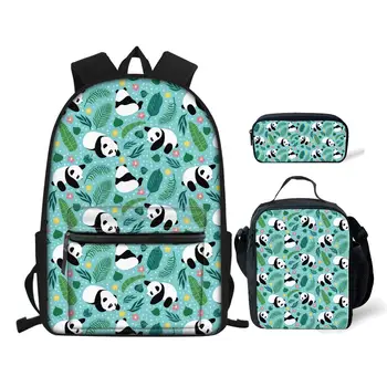 3 adet / takım Çocuk omuzdan askili çanta Öğrenci Okul Çantaları Kız Erkek Sırt Çantası Sevimli Panda Baskı Schoolbag Çocuklar Sırt Çantası Kitap Çantaları