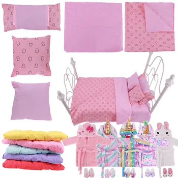 Bebek Aksesuarları Unicorn Pijama Yatak 5 parçalı set Çarşaf ve Battaniye Dollhouse Mobilya Uyar 43Cm Yeni Yeniden Doğmuş Bebek bebek
