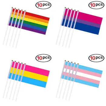 10 Adet/paket 14x21CM Eşcinsel Gurur Bayrakları Mini Küçük Gökkuşağı Bayrakları Bayrak Direkleri Gökkuşağı Pride Parade Festivali Parti Dekor
