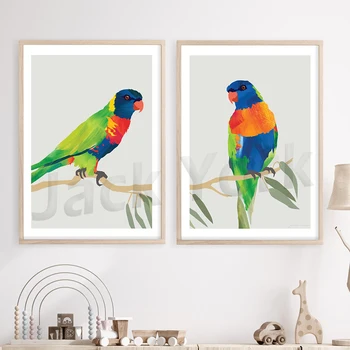 Gökkuşağı Lorikeets, Papağan Baskı Seti indir, Renkli Kuşlar Yazdırılabilir, Avustralya Yerli Kuşlar Duvar Sanatı, Lorikeets