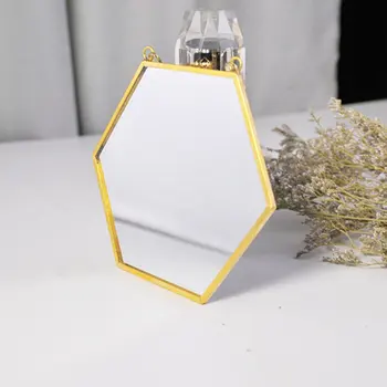 Iskandinav Minimalist Ev Dekorasyon Geometrik Şekil Altın Pirinç Altıgen Ayna banyo aynası Giriş Ayna makyaj aynası