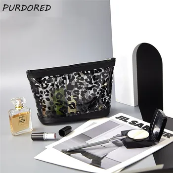 PURDORED 1 Adet yeni siyah leopar makyaj çantası kadınlar için su geçirmez PVC kozmetik çantası kılıfı seyahat kadın makyaj çantası organizatör