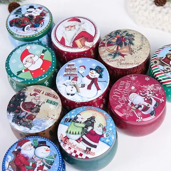 1 adet Noel Şeker Teneke Dekoratif Yuvarlak Teneke Kutular Noel Şeker kurabiye ambalajı Kavanoz Mum Kapları Parti Noel için