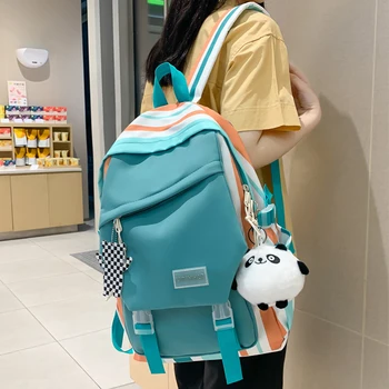 Yeni Renkli Çizgili Kadın Sırt Çantası Kadın Su Geçirmez Patchwork okul çantası Seyahat Sırt Çantası Genç Kız Sevimli Sırt Çantaları Öğrenciler