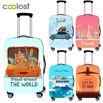 18-32 İnç Seyahat Tatil Tarzı Baskı Desen Bavul Elastik Bagaj koruyucu kapaklar tekerlekli çanta Kapakları