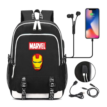 MARVEL Genç Su Geçirmez Sırt Çantası USB Şarj Schoolbag Erkek Kız açık hava seyahati için sırt çantası mochila Oxford kumaş okul çantası