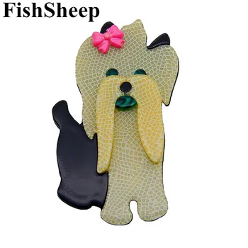 FishSheep El Yapımı Akrilik Köpek Broş Kadınlar için Plastik Sevimli Hayvan Hayvan Broş rozet pimleri moda takı Korsaj Kadın Hediyeler