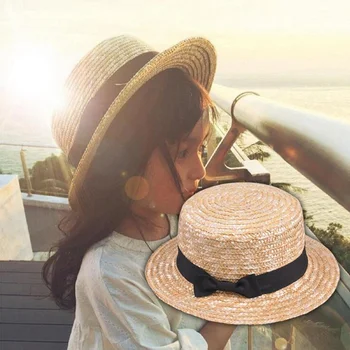 2018 Moda Sevimli Çocuk kız Yaz Ilmek hasır güneş şapkası Erkek Boho Plaj Düz Üst Fedora şapka Sunhat Fötr çocuklar Panama şapka