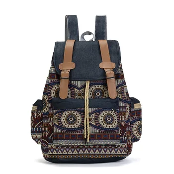Yüksek Kaliteli Kadın Tuval Vintage Sırt Çantası Etnik Sırt Çantaları Bohemian Sırt Çantası Schoolbag Rugzak sırt çantası Sırt Çantası Sırt Çantası