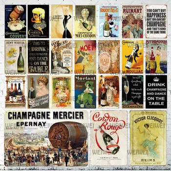Şampanya Şarap Metal Tabela Fransa Şehir Posteri Vintage Seyahat Metal Plaka Duvar Pub Cafe Ev Zanaat Dekor