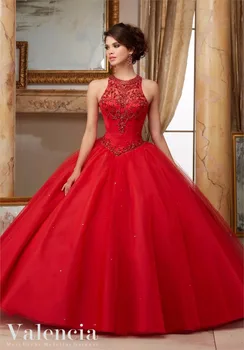 Lacivert Kırmızı Quinceanera Elbiseler 2021 Yüksek Boyun Boncuklu Masquerade balo elbisesi Tatlı 16 Elbise Vestidos De 15 Anos