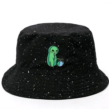 Çift Taraflı Komik Şapka Alien Kova Şapka Bob Kap Erkek Moda Pamuk kova Şapka Güneş Koruyucu Nakış Kova Şapka Hip Hop Şapka