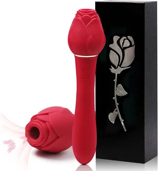 2 İn 1 Gül Şekilli Uzun Renkli Siyah Kırmızı Pembe Klitoral Vajina Emme Emme Titreşimli Seks Oyuncak Yapay Penis Gül kadın için vibratör