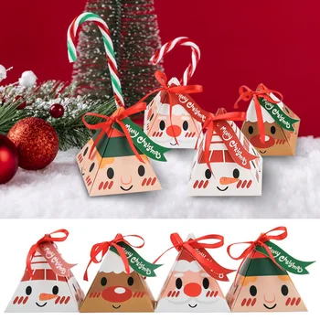 10 adet Noel Üçgen şeker kutusu Yaratıcı Kraft Kağıt Noel Hediye Paketleme Kutuları Noel Baba Kurabiye Kutusu Yeni Yıl Partisi Dekoru