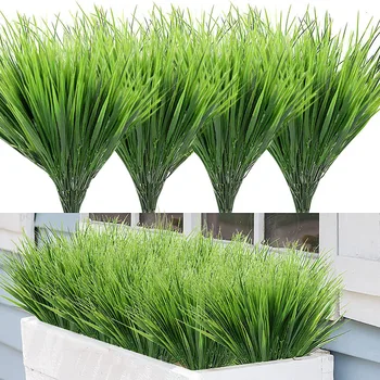 12 Adet Yapay Bitkiler Plastik Yeşil Buğday Çimi Ev Bahçe için açık hava süslemeleri Düğün Parti Sahte Çiçekler UV Dayanıklı