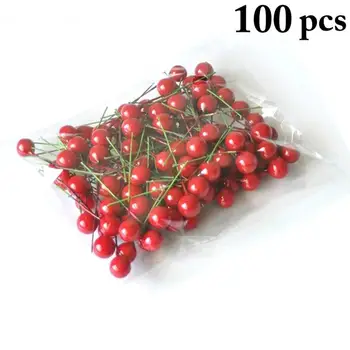 100 Adet Yapay Holly Berry Noel Ağacı Kiraz Çelenkler Kırmızı Çiçek Inci Ev Bahçe Partisi Süslemeleri Doğum Günü Hediyeleri