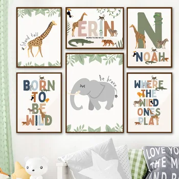 Safari Hayvan Zürafa Fil Gökkuşağı Kreş duvar sanatı tuval yağlıboya İskandinav Posterler Ve Baskılar Duvar Resimleri Çocuk Odası Dekor