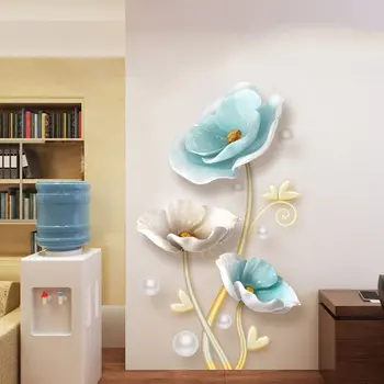 Sıcak Satış Mavi Lotus duvar çıkartmaları Sundurma Duvar Yatak Odası Dekorasyon Çiçek Çıkartmalar duvar kağıdı Kendinden yapışkanlı Duvar Kağıdı