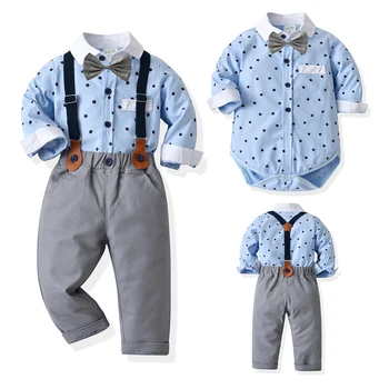 Toddler Bebek Erkek Beyefendi Giysileri Setleri Uzun Kollu Yay Romper + Jartiyer Pantolon 2 Adet Düğün Parti Rahat Kıyafetler