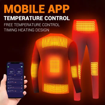 Kış ısıtmalı Termal Üstleri İç Çamaşırı Akıllı Telefon APP Kontrol Sıcaklık USB Akülü Polar Termal Motosiklet Ceket