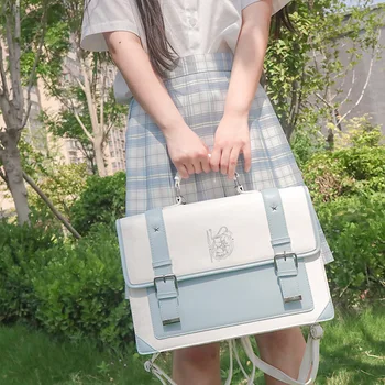 Tatlı Lolita JK üniforma çanta PU deri taşınabilir çapraz çapraz çanta Kawaii anime kız öğrenci büyük kapasiteli Sırt Çantası
