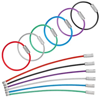 6 Adet Renkli Naylon Kaplı Paslanmaz Çelik Tel Anahtarlıklar 2mm Kablo Anahtarlık Döngüler Asılı Bagaj Etiketleri KİMLİK Etiketleri Çok Araçları