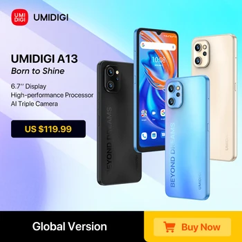 UMIDIGI A13 Küresel Sürüm Smartphone Unisoc T610 4GB 128GB 20MP AI Üçlü Kamera 6.7 