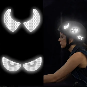 Yeni Yaratıcı Su Geçirmez Gözlük Şeytan Boynuz Motosiklet Kask Çıkartması Gece Uyarı İşareti Yansıtıcı Sticker Dış Aksesuarlar
