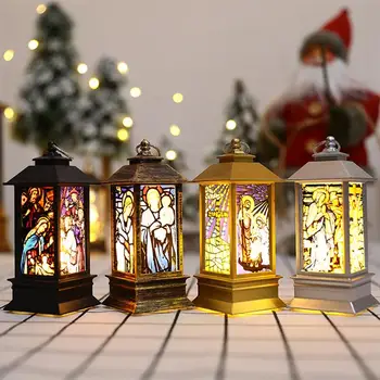 Noel LED Fırtına Fener Kilise İsa Desen Simüle Küçük gaz lambası