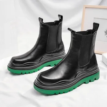 erkek moda parti gece kulübü chelsea çizmeler sıcak kürk kış ayakkabı açık havada kar botu siyah platform botas ayak bileği botines hombre