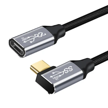USB C Uzatma Kablosu, 90 Derece Gen 2 100W USB-C 3.1 Erkek 4K Dişi Video Kablosu, Tip-C Genişletici