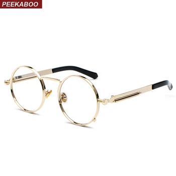Peekaboo vintage steampunk gözlük yuvarlak erkekler altın moda retro yuvarlak daire metal çerçeve gözlük çerçeve kadınlar için unisex