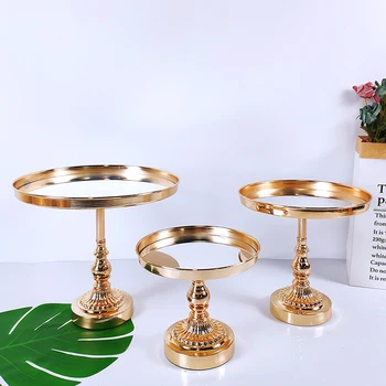 Altın kaplama Kristal Kek Standı seti Tatlı Tepsisi Ayna Yüzeyi Düğün cupcake standı Dekoratif Şamdan
