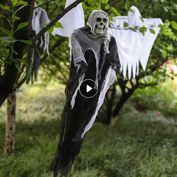 Yeni Cadılar Bayramı Asılı Hayalet Korku Dekorasyon Sahne Kafatası Kafa Gözler Kanama Kadın Hayalet kapı perdesi Kolye ev bahçe dekoru
