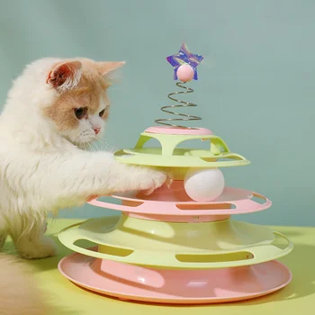Kedi Oyuncak 4 Kat Kedi Pikap Topu Yavru Bulmaca Parça Kulesi Oyuncak Pet İnteraktif Eğitim Eğlence Plaka Kedi Aksesuarları