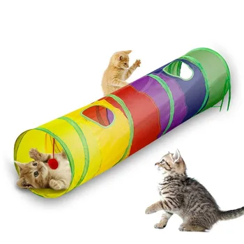 Kedi tüneli Pet Tüp Katlanabilir Oyun Oyuncak Kapalı Açık Bulmaca Egzersiz Gizleme Eğitim ve Koşu ile Eğlenceli Top 2 Delik