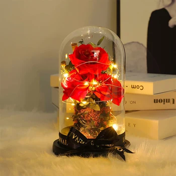 Ölümsüz Gül Cam Kubbe LED dize ışıkları ile Romantik Ebedi Çiçekler sevgililer Günü anneler Günü Düğün doğum günü hediyesi