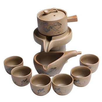 Setautomatic Çay Seti Çin Gongfu Çay Seti Teawere Yaratıcı Taş Taşlama Seramik Demlik Döndür Çay Seti Ev İçin