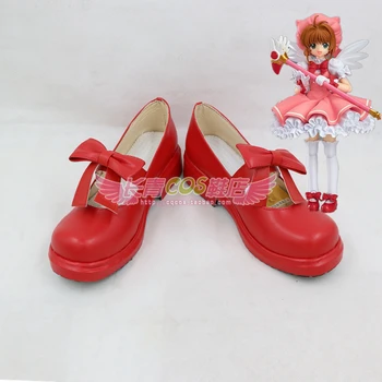 Yeni Cardcaptor Sakura Kinomoto Sakura Cosplay Ayakkabı Kırmızı Ayakkabı w / İlmek Anime Ayakkabı Kızlar Cadılar Bayramı Partisi Lolita Ayakkabı