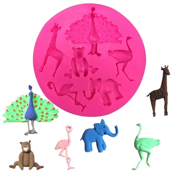 Ücretsiz kargo tavuskuşu flamingo zürafa fil ayı devekuşu çikolatalı kek dekorasyon araçları DIY fondan silikon kalıp T0387