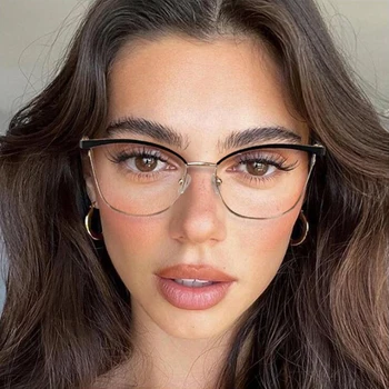 2021 Vintage Metal Kedi Gözü Anti-mavi Gözlük Kadın Moda Seksi Optik Şeffaf Gözlük Çerçevesi Kadın Bilgisayar Gözlükleri