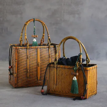 Kadın Çanta El Dokuma Bambu Plaj hasır hasır çanta Moda Yaz Hasır Saklama Çantası Çay Töreni alışveriş çantası El Sanatları