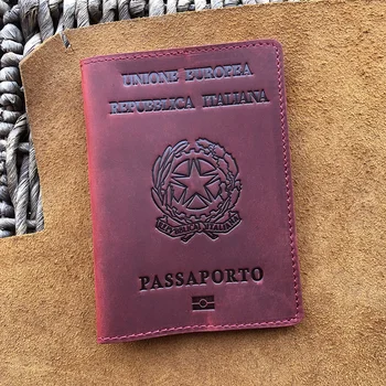 Hakiki Deri Kişiselleştirilmiş İtalyan Pasaport Kapağı Adı İş Unisex Dayanıklı İtalyan Pasaport Tutucu