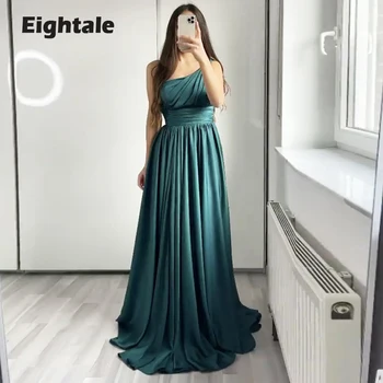 Eightale Yeşil Akşam Elbise Düğün Parti için Saten A-Line Kat Uzunluk Arapça Dubai Balo Abiye kutlama elbiseleri